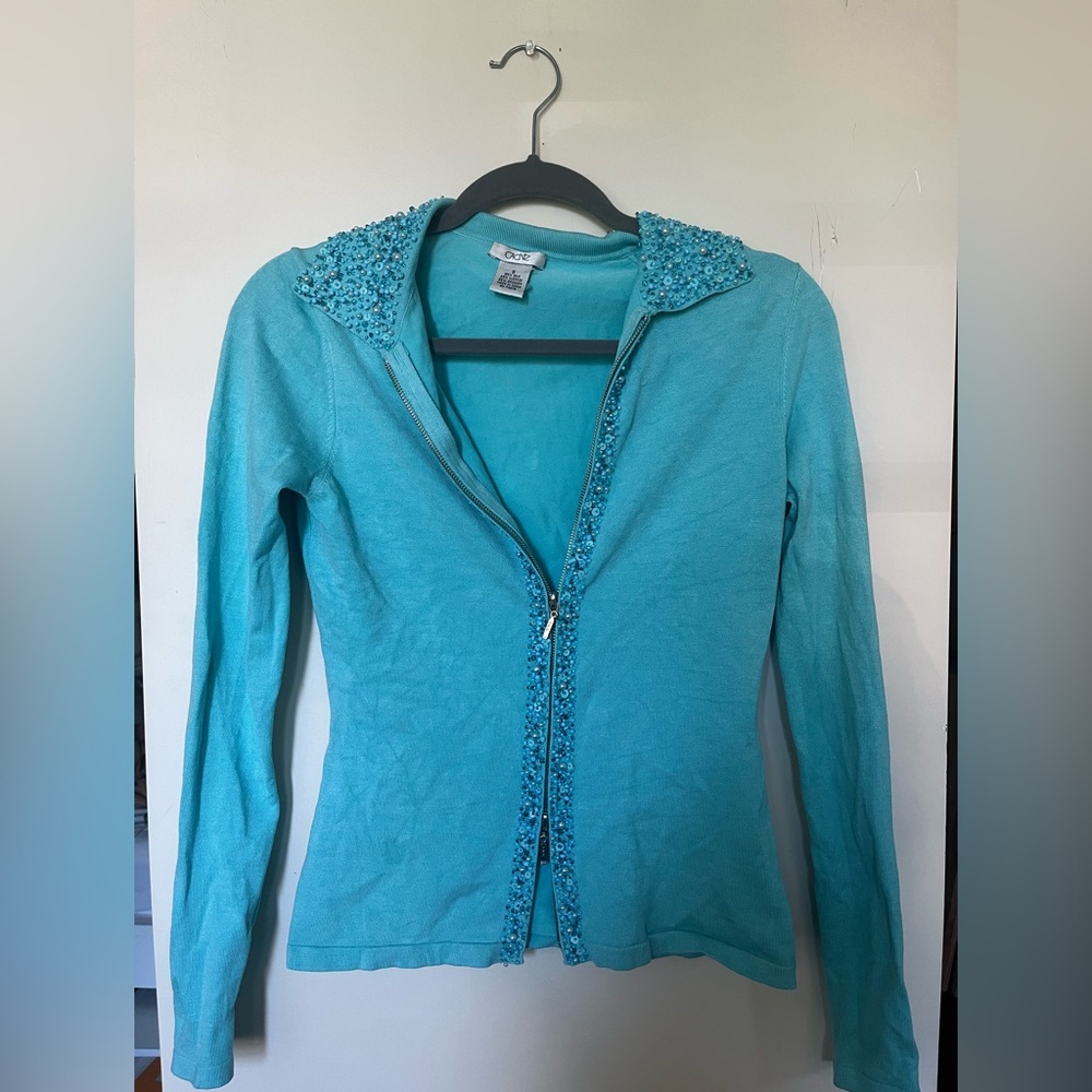 Vintage Cache Turquoise Silk Blend beaded top